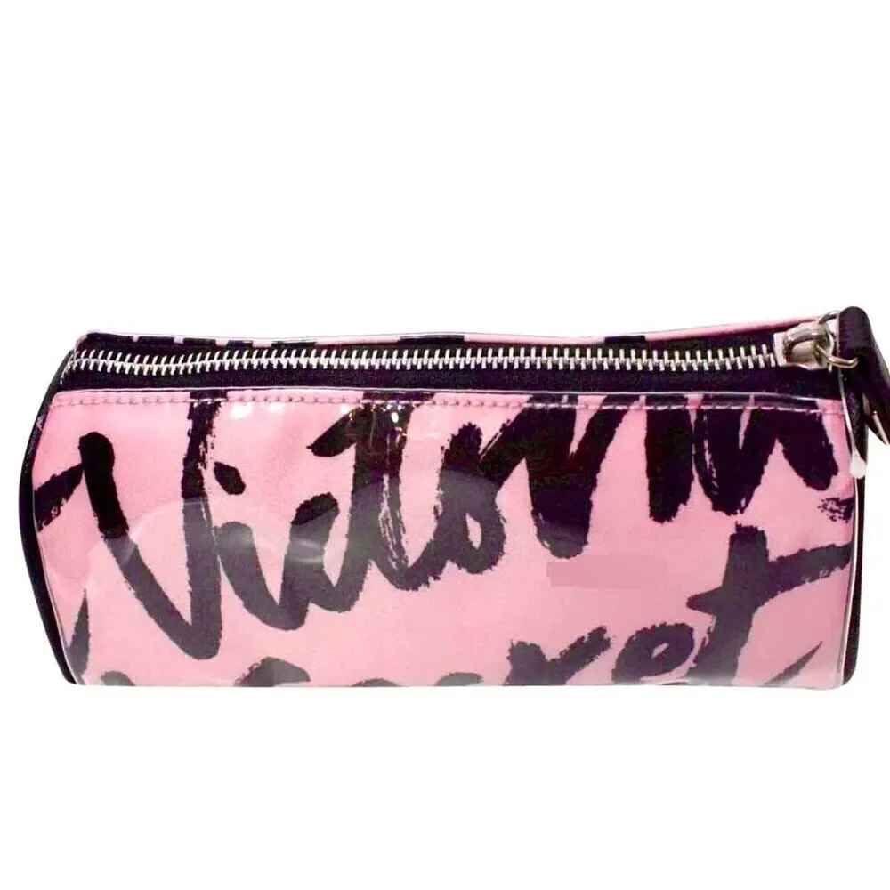 Nwt Victoria's Secret Signature Pink White Case Cosmetic Makeup Dots Lined Bag